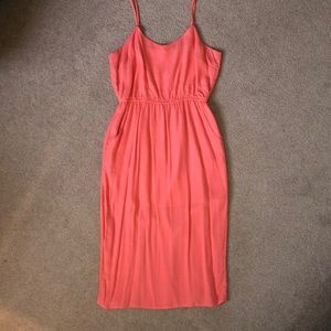 Coral midi dress with pockets
